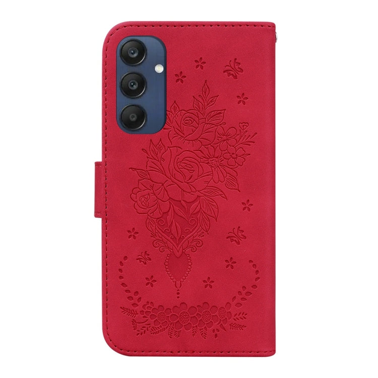 For Samsung Galaxy M35 Butterfly Rose Embossed Leather Phone Case