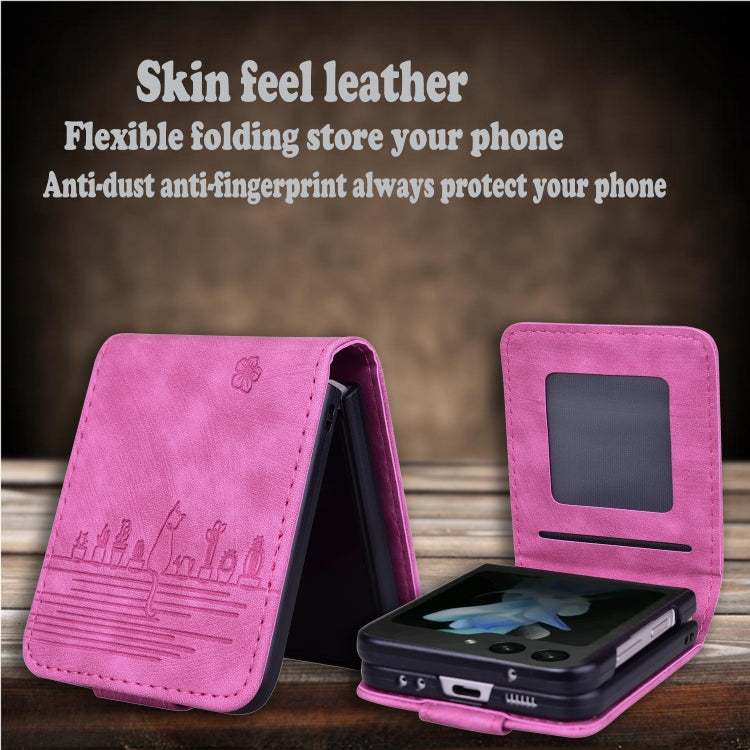 For Samsung Galaxy Z Flip6 / Flip7 FE Cartoon Sakura Cat Embossed Leather Phone Case