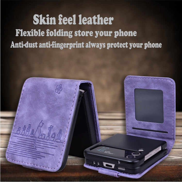 For Samsung Galaxy Z Flip6 / Flip7 FE Cartoon Sakura Cat Embossed Leather Phone Case