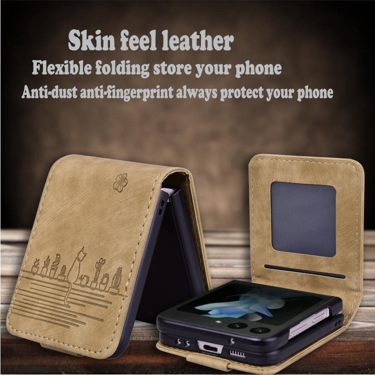 For Samsung Galaxy Z Flip5 Cartoon Sakura Cat Embossed Leather Phone Case