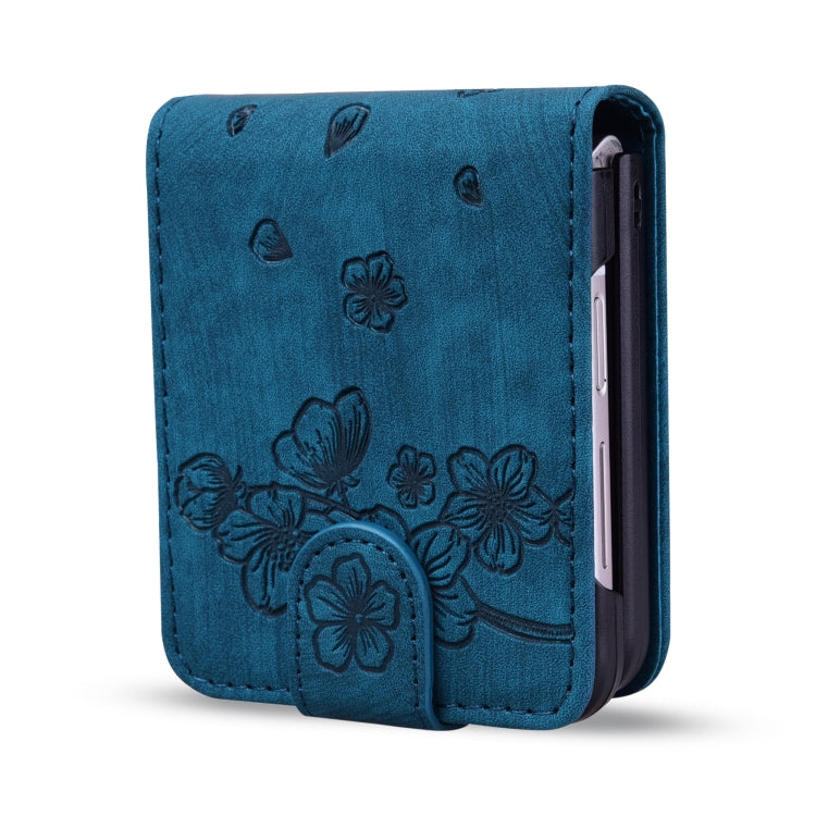 For Samsung Galaxy Z Flip5 Cartoon Sakura Cat Embossed Leather Phone Case