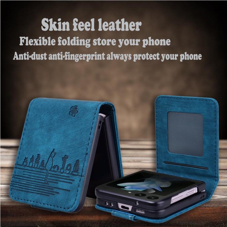 For Samsung Galaxy Z Flip5 Cartoon Sakura Cat Embossed Leather Phone Case