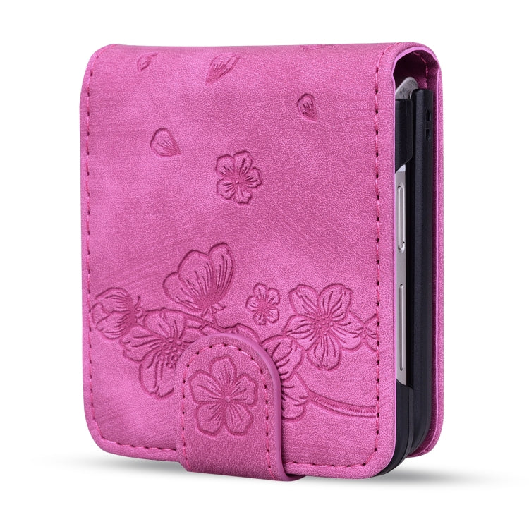 For Samsung Galaxy Z Flip5 Cartoon Sakura Cat Embossed Leather Phone Case