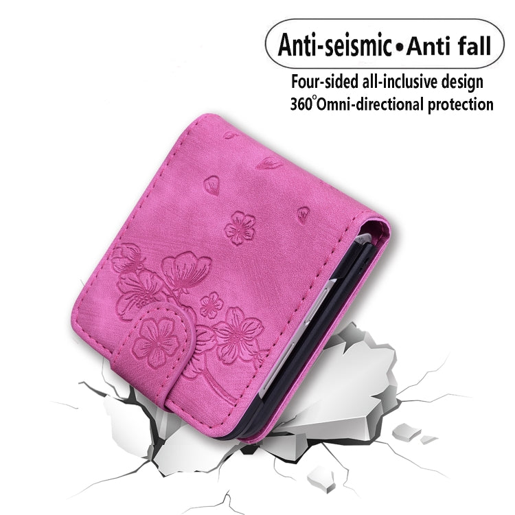 For Samsung Galaxy Z Flip5 Cartoon Sakura Cat Embossed Leather Phone Case