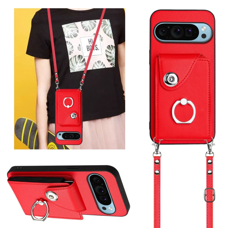 For Google Pixel 9 / 9 Pro Organ Card Bag Ring Holder Phone Case with Long Lanyard