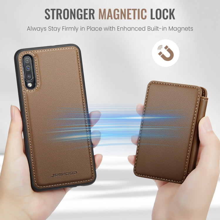 For Samsung Galaxy A50 JEEHOOD J05 Business Magnetic Style RFID Leather Phone Case