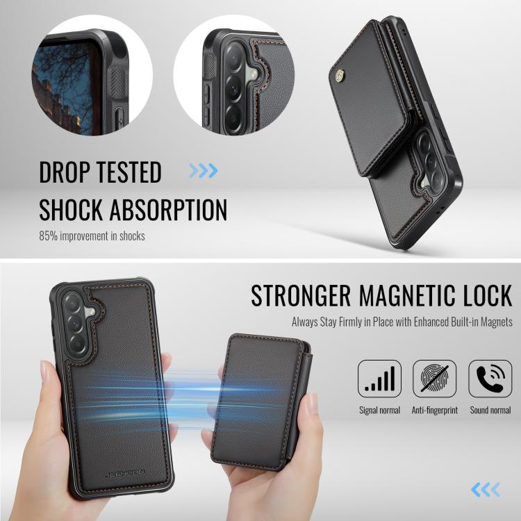 For Samsung Galaxy A57 5G JEEHOOD J05 Business Magnetic Style RFID Leather Phone Case