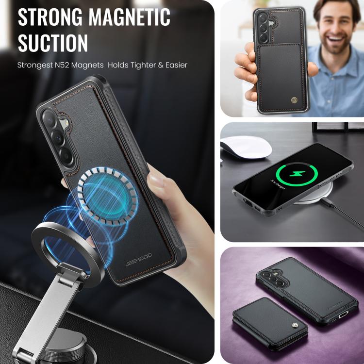 For Samsung Galaxy A57 5G JEEHOOD J05 Business Magnetic Style RFID Leather Phone Case