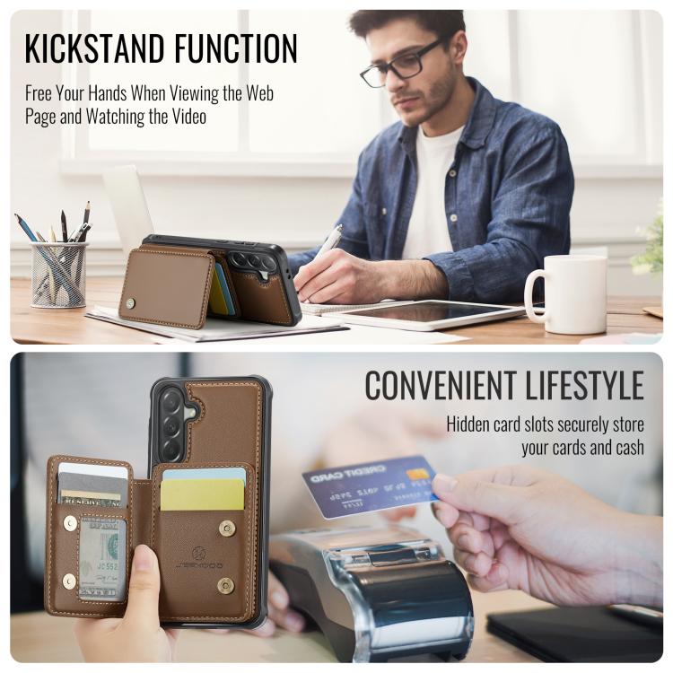 For Samsung Galaxy A57 5G JEEHOOD J05 Business Magnetic Style RFID Leather Phone Case