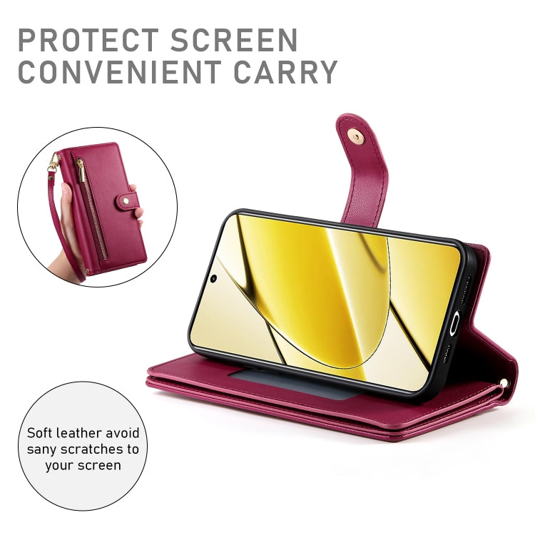 For Realme 11 5G / 11x Nine Card-slot Zipper Wallet Bag Leather Phone Case