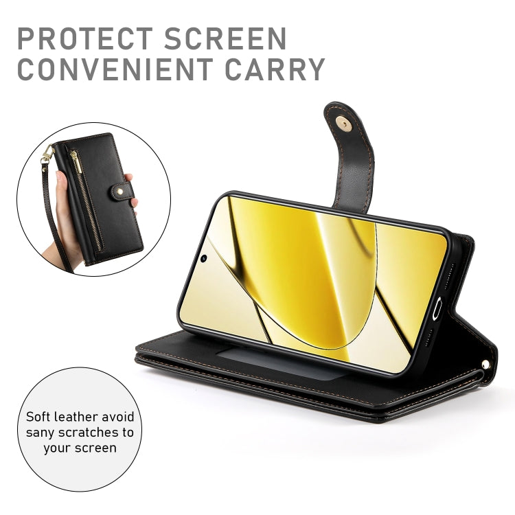 For Realme 11 5G / 11x Nine Card-slot Zipper Wallet Bag Leather Phone Case