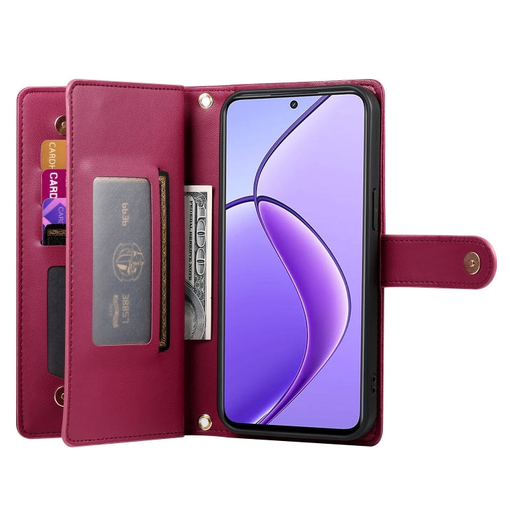 For Realme 12 5G Nine Card-slot Zipper Wallet Bag Leather Phone Case
