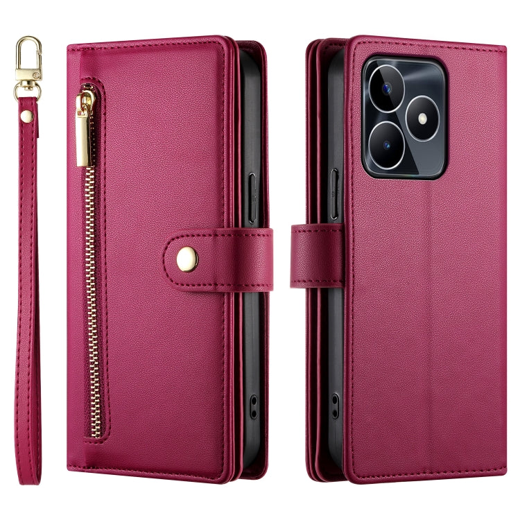 For Realme C53 / Narzo N53 4G Nine Card-slot Zipper Wallet Bag Leather Phone Case