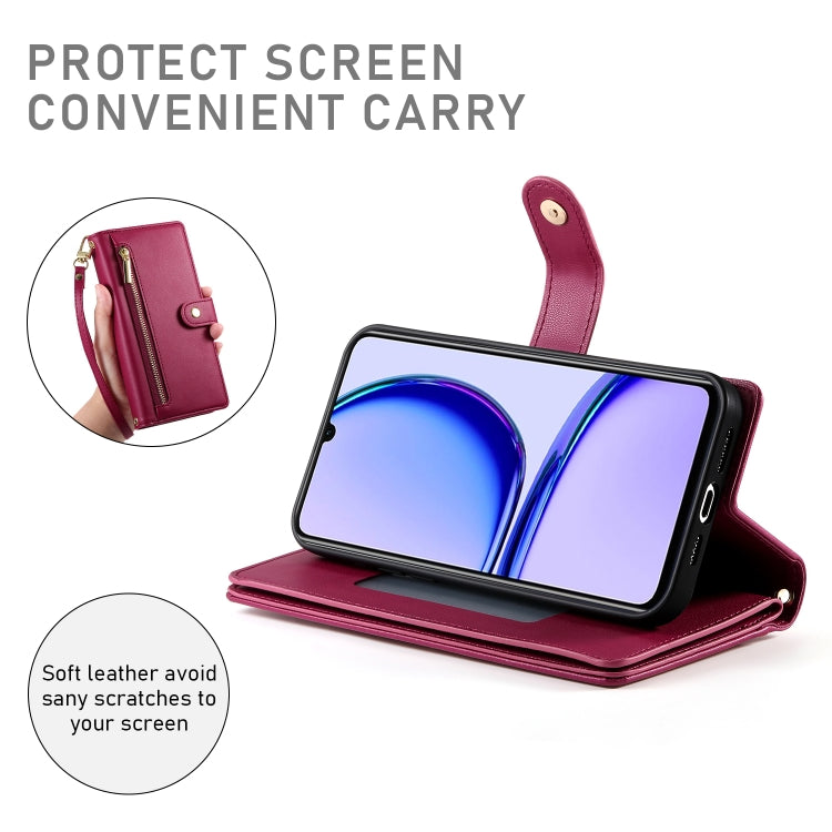 For Realme C53 / Narzo N53 4G Nine Card-slot Zipper Wallet Bag Leather Phone Case