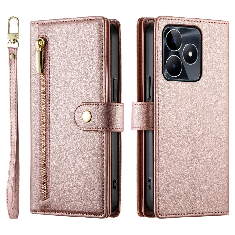 For Realme C53 / Narzo N53 4G Nine Card-slot Zipper Wallet Bag Leather Phone Case