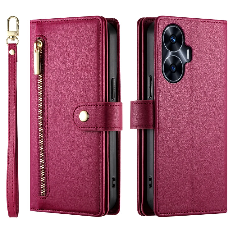 For Realme C55 / Narzo N55 Nine Card-slot Zipper Wallet Bag Leather Phone Case