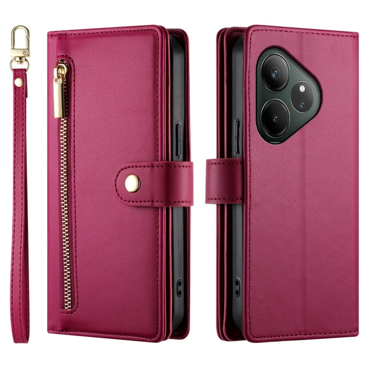 For Realme GT 6 Global Nine Card-slot Zipper Wallet Bag Leather Phone Case