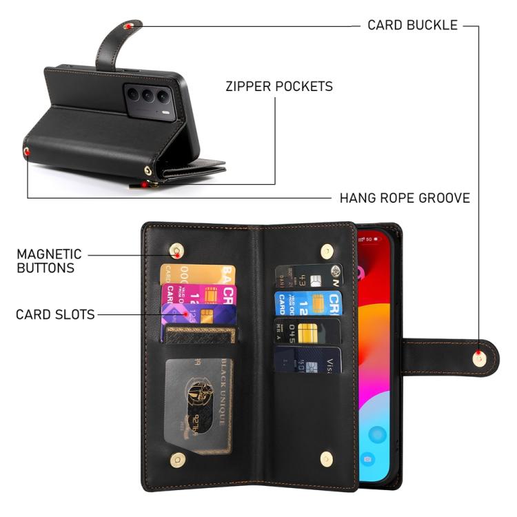 For Realme 13+ Nine Card-slot Zipper Wallet Bag Leather Phone Case