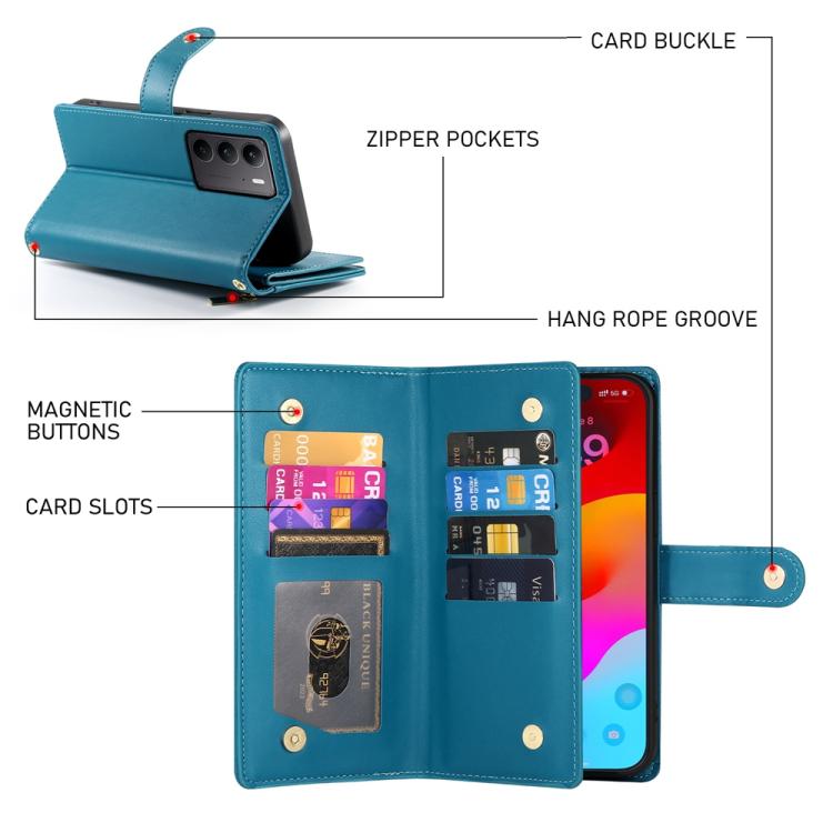 For Realme 13+ Nine Card-slot Zipper Wallet Bag Leather Phone Case