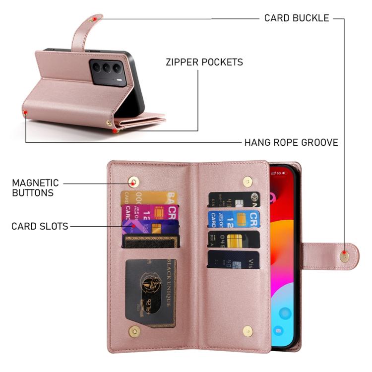 For Realme C75 / Realme 14x Nine Card-slot Zipper Wallet Bag Leather Phone Case