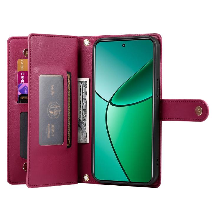 For Realme 14 / Realme P3 5G Nine Card-slot Zipper Wallet Bag Leather Phone Case