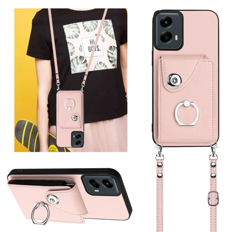 For Motorola Moto G 5G 2024 Organ Card Bag Ring Holder Phone Case with Long Lanyard