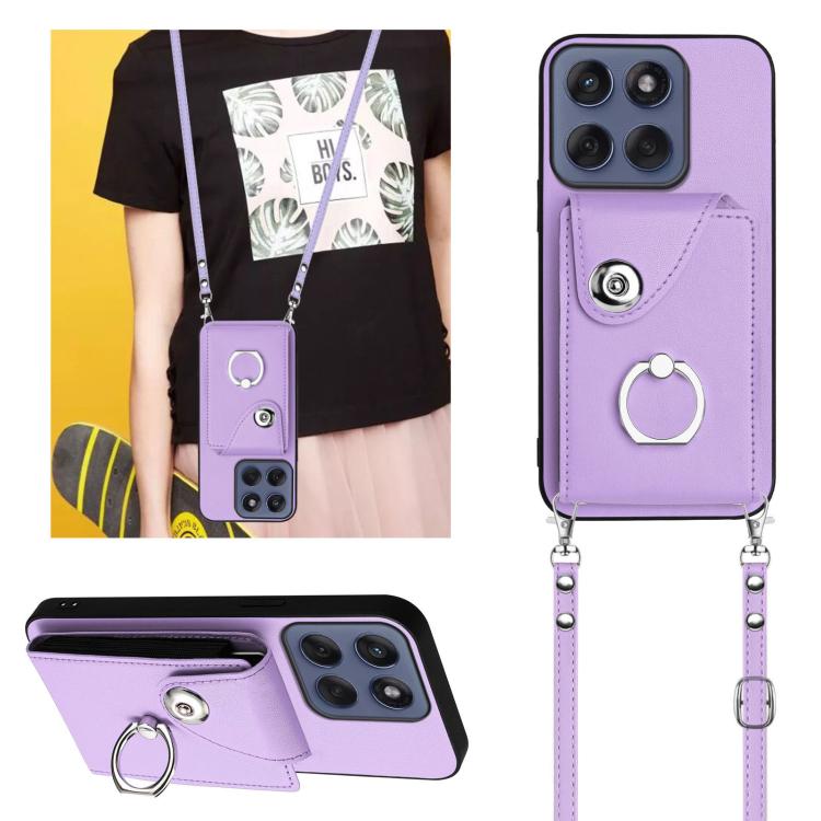 For Motorola Edge 60 Fusion / Edge 60 Organ Card Bag Ring Holder Phone Case with Long Lanyard