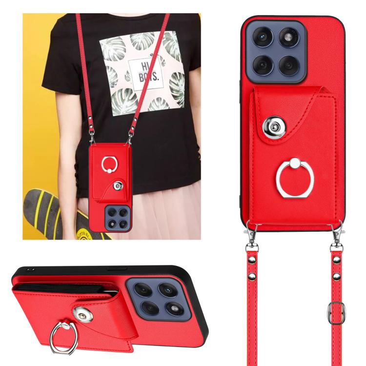 For Motorola Edge 60 Fusion / Edge 60 Organ Card Bag Ring Holder Phone Case with Long Lanyard