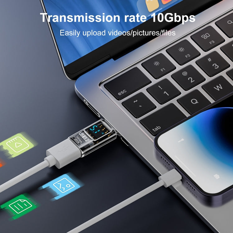 60W 10Gbps Intelligent Digital Display Fast Charge Adapter USB-A to Type-C
