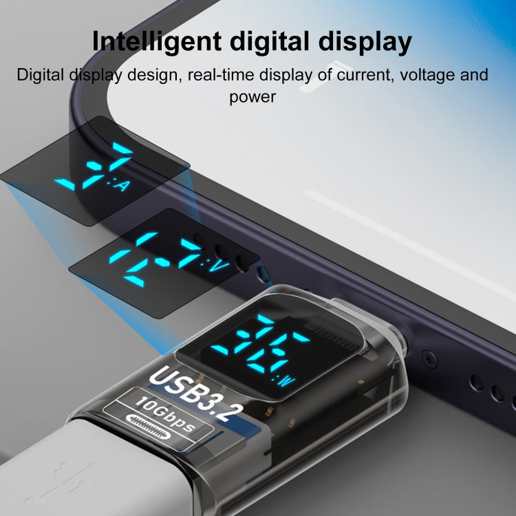60W 10Gbps Intelligent Digital Display Fast Charge Adapter Type-C to USB-A