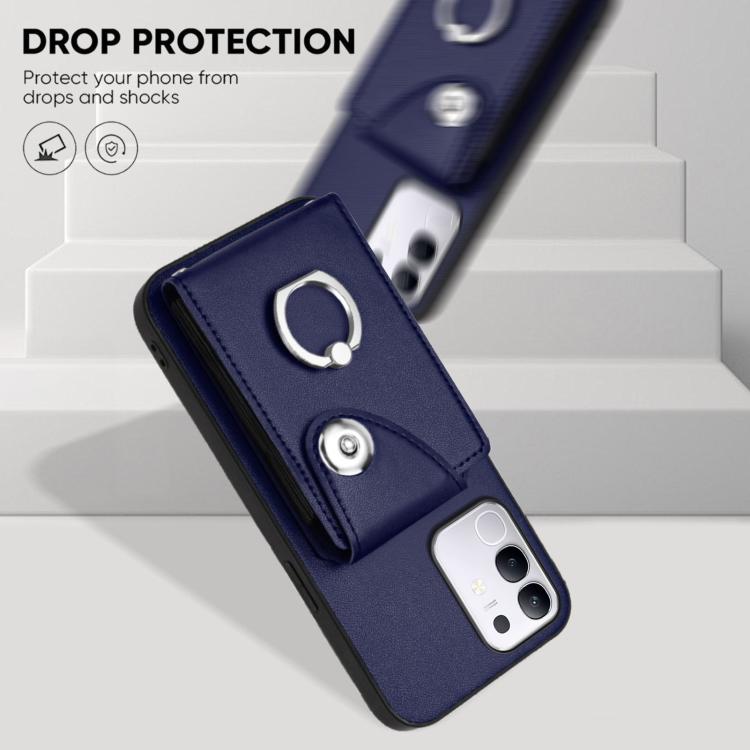 For vivo Y29 4G / T4x / Y300t Organ Card Bag Ring Holder Phone Case with Long Lanyard