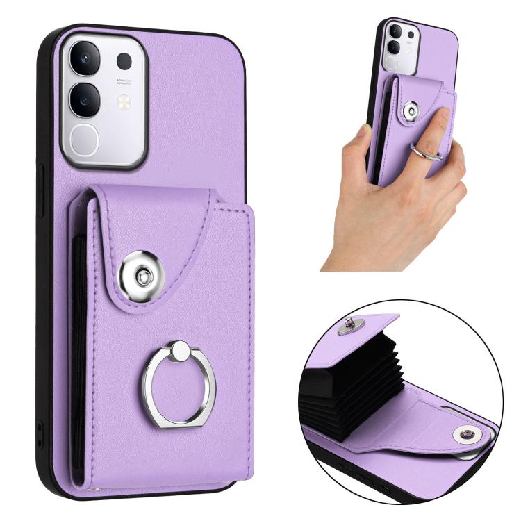 For vivo Y29 4G / T4x / Y300t Organ Card Bag Ring Holder Phone Case with Long Lanyard