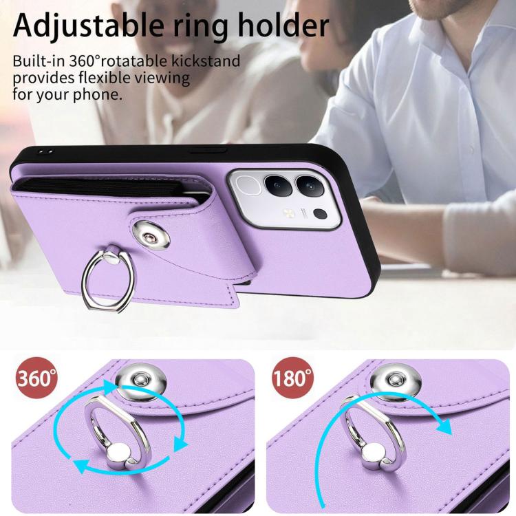 For vivo Y29 4G / T4x / Y300t Organ Card Bag Ring Holder Phone Case with Long Lanyard