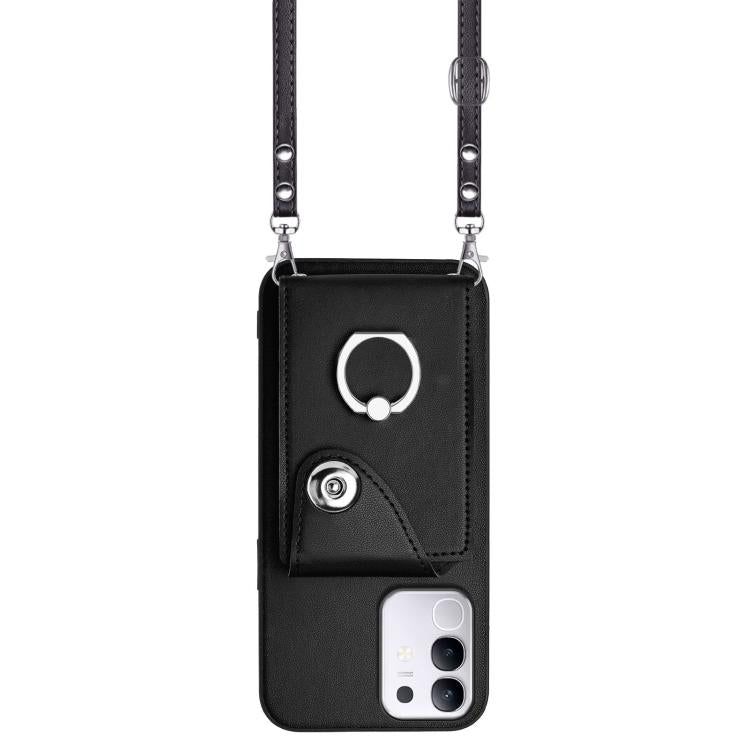 For vivo Y29 4G / T4x / Y300t Organ Card Bag Ring Holder Phone Case with Long Lanyard