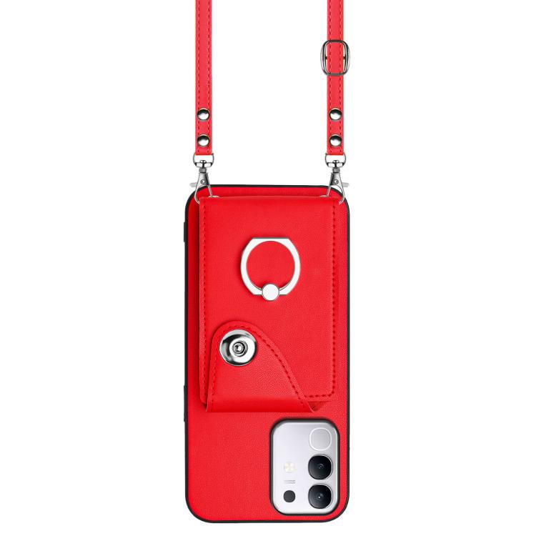 For vivo Y29 4G / T4x / Y300t Organ Card Bag Ring Holder Phone Case with Long Lanyard