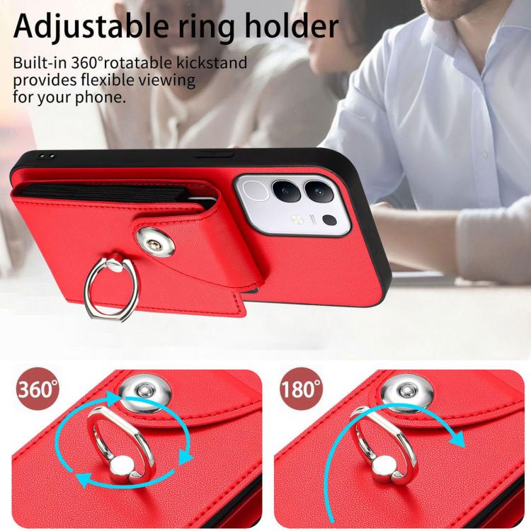 For vivo Y29 4G / T4x / Y300t Organ Card Bag Ring Holder Phone Case with Long Lanyard