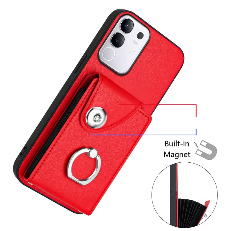 For vivo Y29 4G / T4x / Y300t Organ Card Bag Ring Holder Phone Case with Long Lanyard
