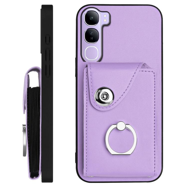 For vivo V40 Lite 5G IDN Organ Card Bag Ring Holder Phone Case with Long Lanyard