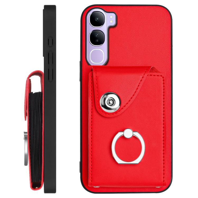 For vivo V40 Lite 5G IDN Organ Card Bag Ring Holder Phone Case with Long Lanyard