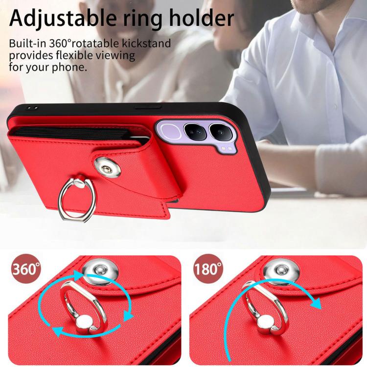 For vivo V40 Lite 5G IDN Organ Card Bag Ring Holder Phone Case with Long Lanyard