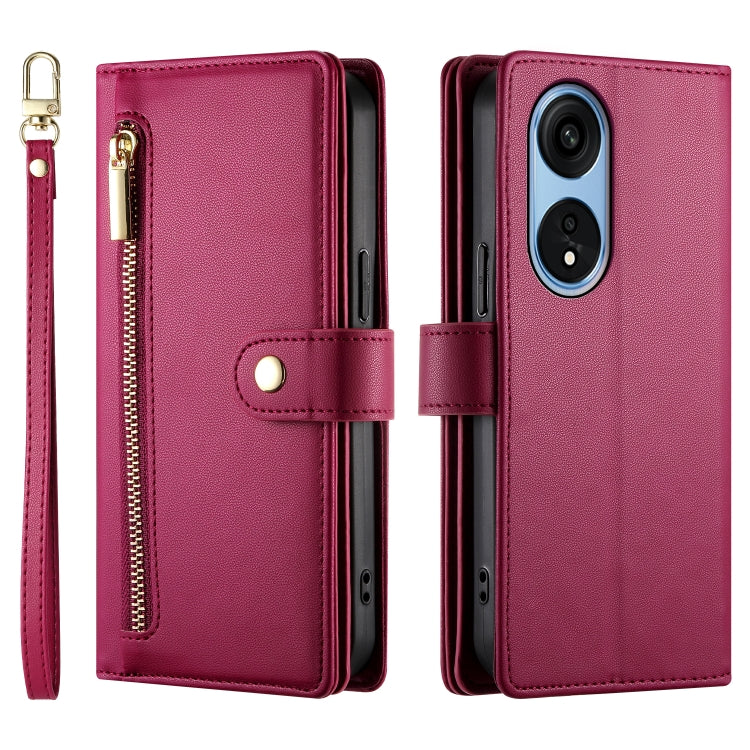 For OPPO A1 Pro / Reno8 T 5G Nine Card-slot Zipper Wallet Bag Leather Phone Case
