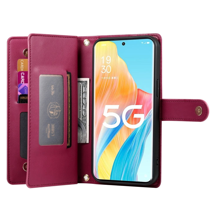 For OPPO A1 Pro / Reno8 T 5G Nine Card-slot Zipper Wallet Bag Leather Phone Case