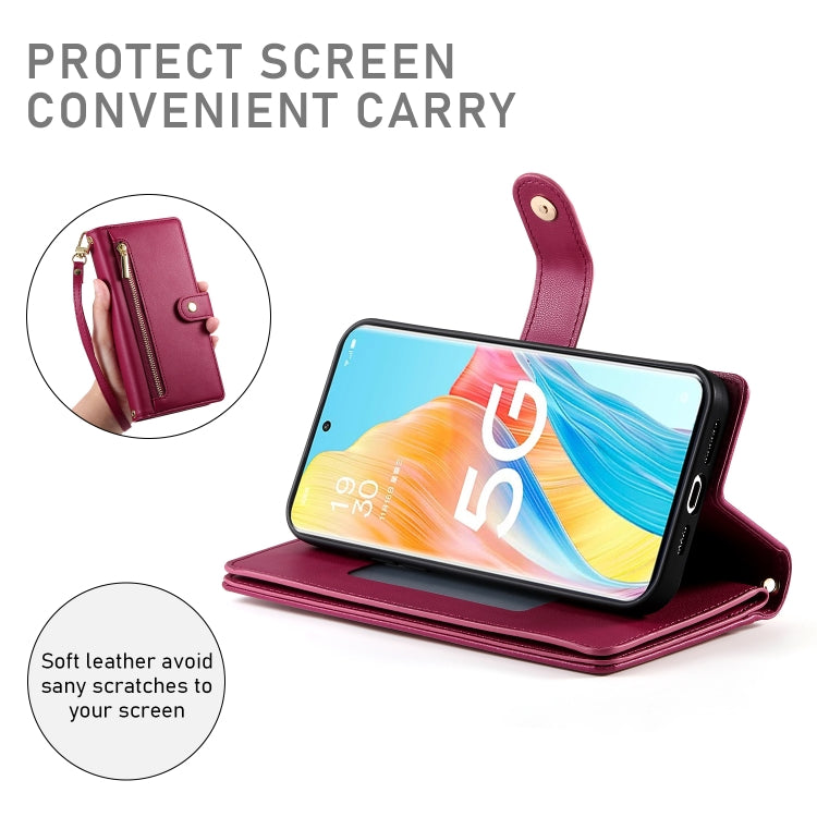 For OPPO A1 Pro / Reno8 T 5G Nine Card-slot Zipper Wallet Bag Leather Phone Case