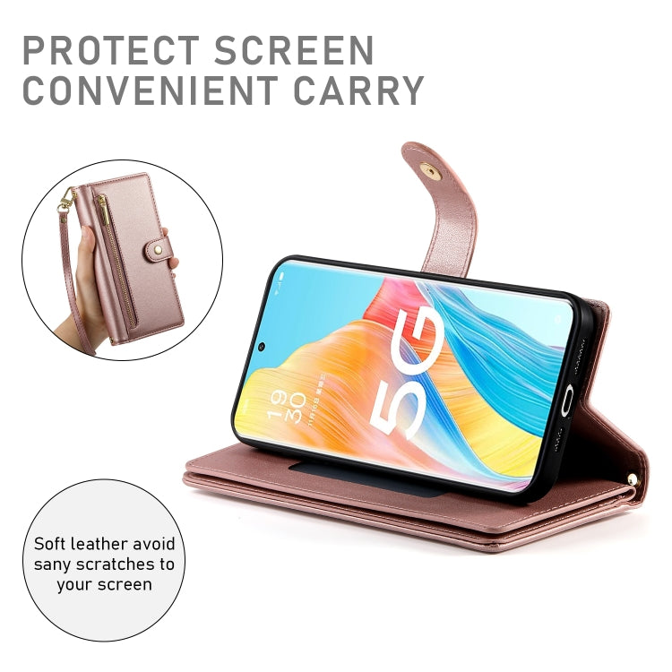 For OPPO A1 Pro / Reno8 T 5G Nine Card-slot Zipper Wallet Bag Leather Phone Case
