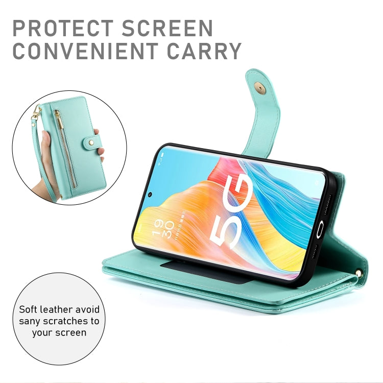 For OPPO A1 Pro / Reno8 T 5G Nine Card-slot Zipper Wallet Bag Leather Phone Case