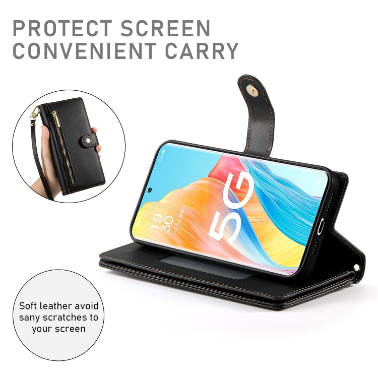 For OPPO A1 Pro / Reno8 T 5G Nine Card-slot Zipper Wallet Bag Leather Phone Case