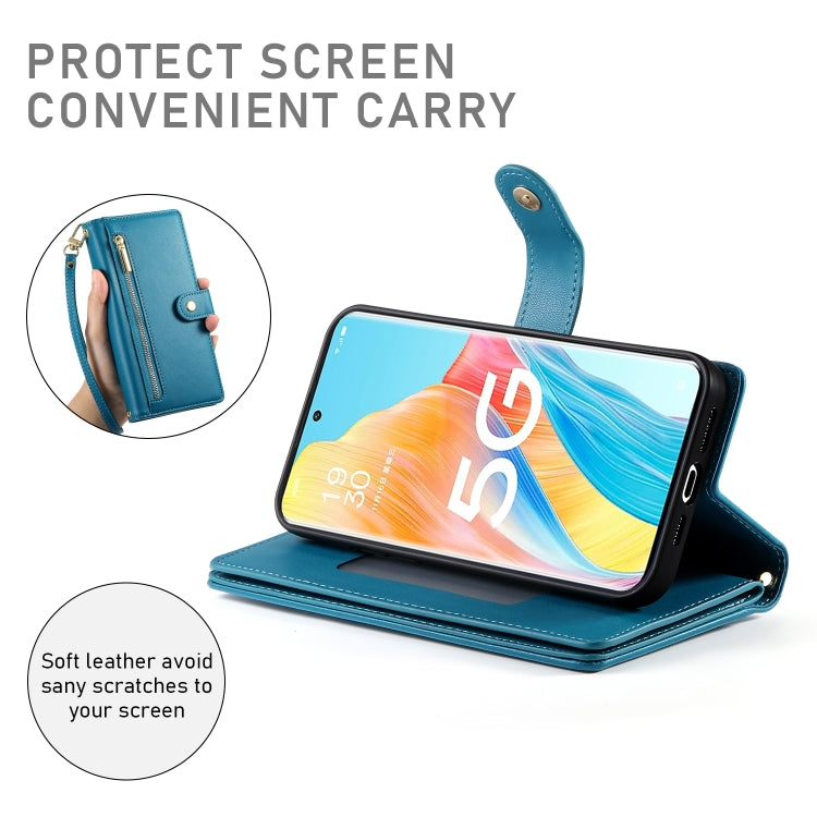 For OPPO A1 Pro / Reno8 T 5G Nine Card-slot Zipper Wallet Bag Leather Phone Case