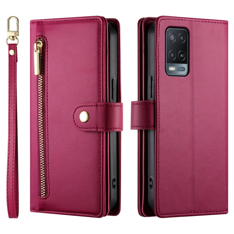 For OPPO A54 / A54s / A55 5G / A16s / A53s Nine Card-slot Zipper Wallet Bag Leather Phone Case