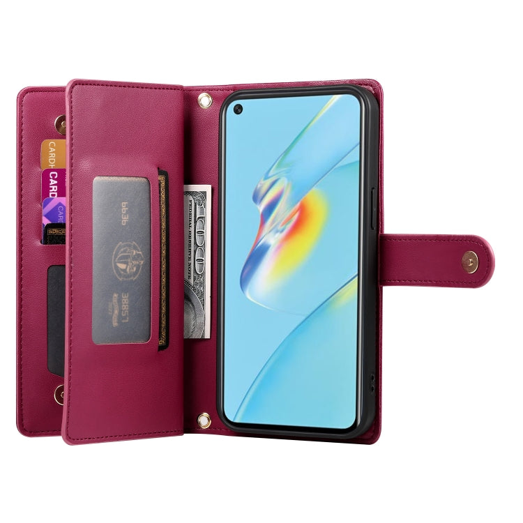 For OPPO A54 / A54s / A55 5G / A16s / A53s Nine Card-slot Zipper Wallet Bag Leather Phone Case