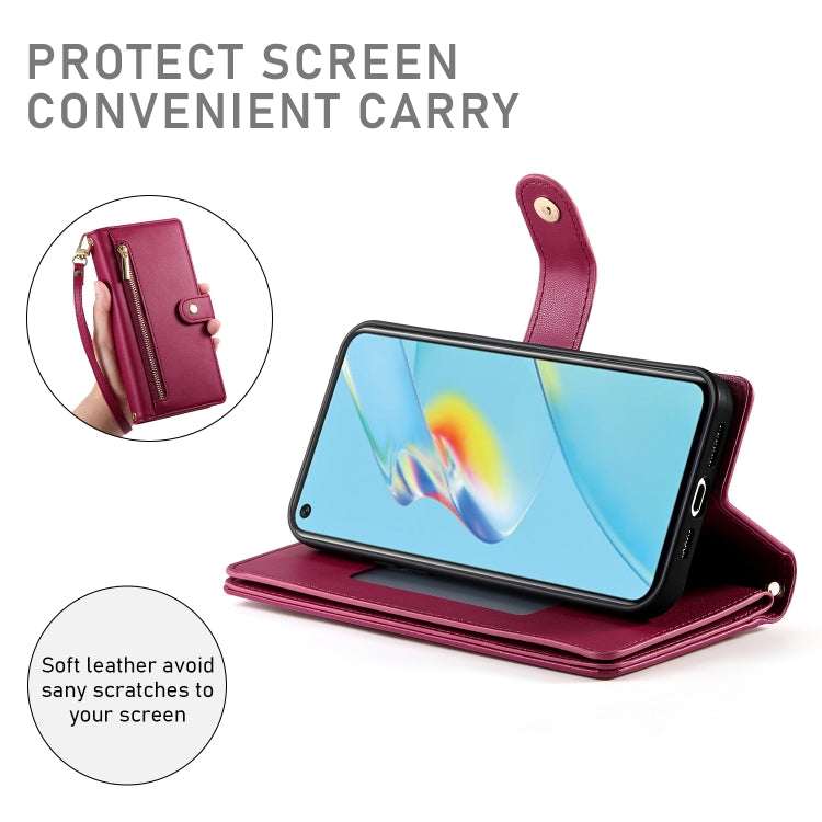 For OPPO A54 / A54s / A55 5G / A16s / A53s Nine Card-slot Zipper Wallet Bag Leather Phone Case